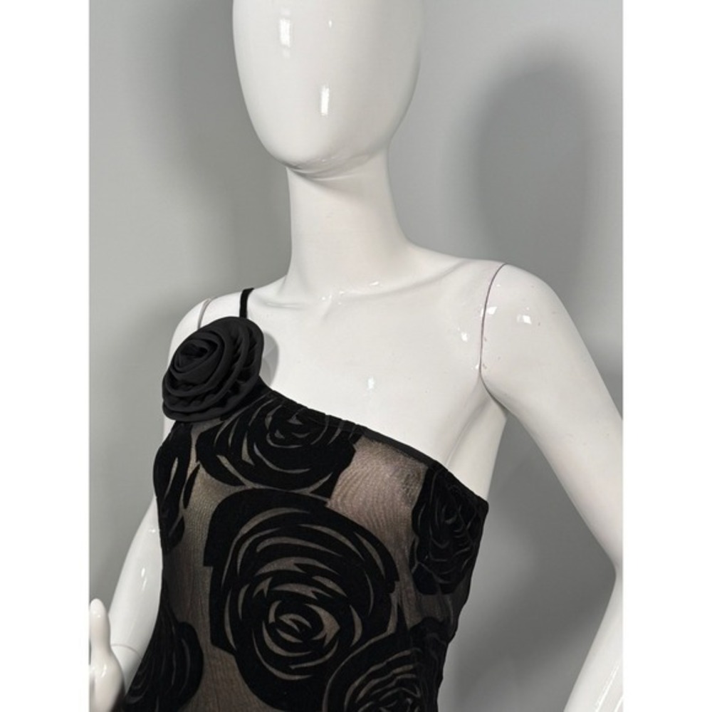 COMMENSE Jacquard Floral Asymmetrical Black Maxi Dress 3D Rose Evening Gown M - Picture 9 of 15
